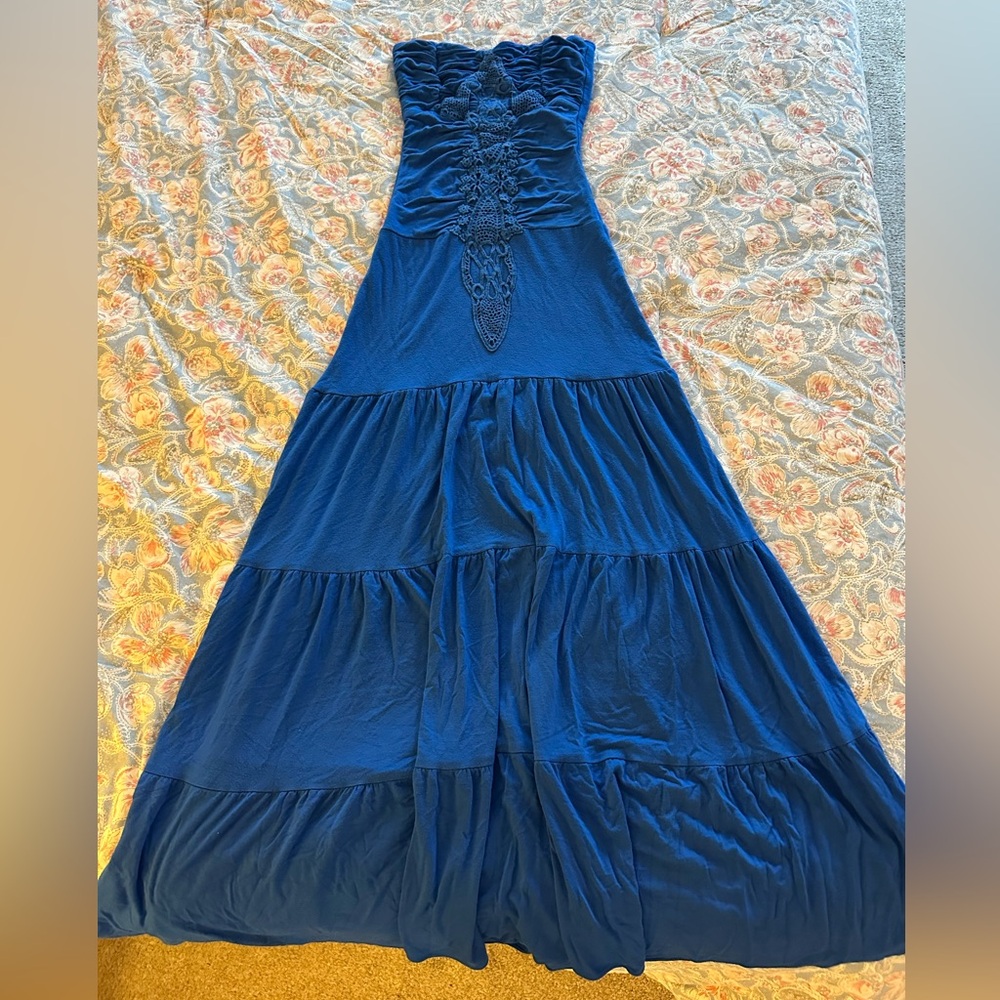 Sky Blue Ruched Tiered Strapless Dress
